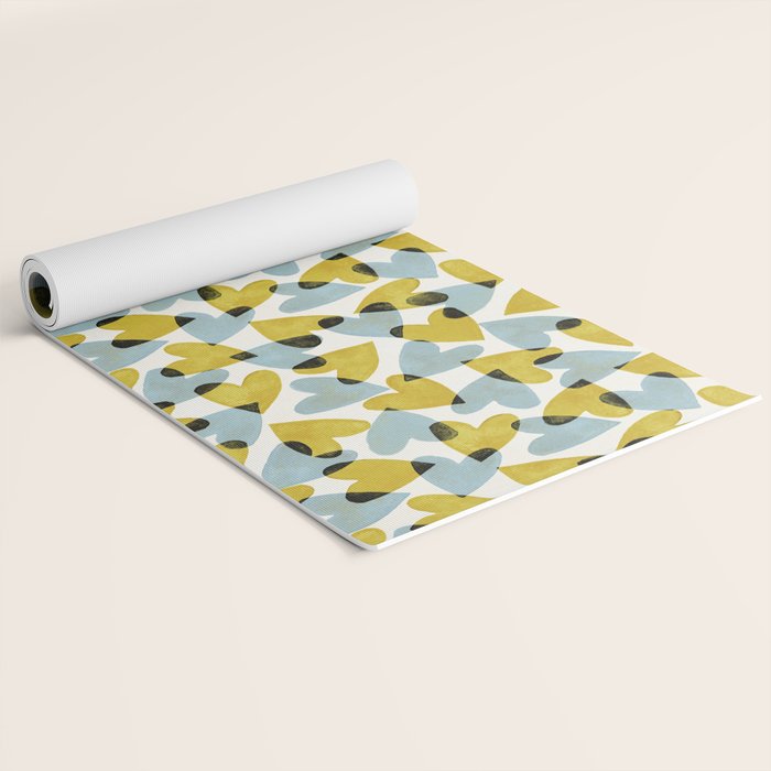 Linocut Hearts / Blue & Yellow Yoga Mat Gallery Image 2