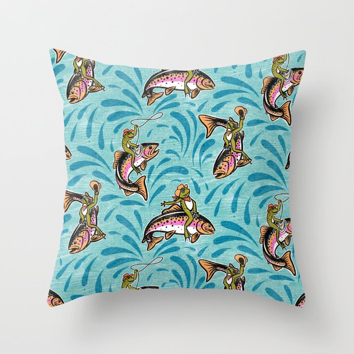 Rodeo Frogs - Aqua Throw Pillow Gallery Image 1
