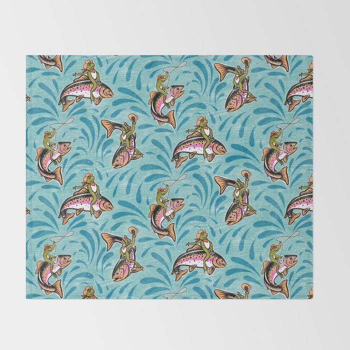 Rodeo Frogs - Aqua Throw Blanket Gallery Image 2