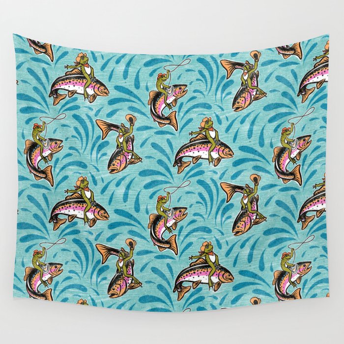 Rodeo Frogs - Aqua Wall Tapestry Gallery Image 4