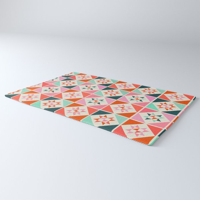 Festive Quilt Pattern in Pink, Red And Green Rug Gallery Image 3