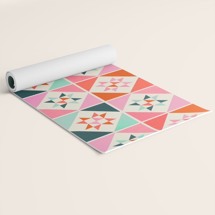Festive Quilt Pattern in Pink, Red And Green Yoga Mat Gallery Image 2