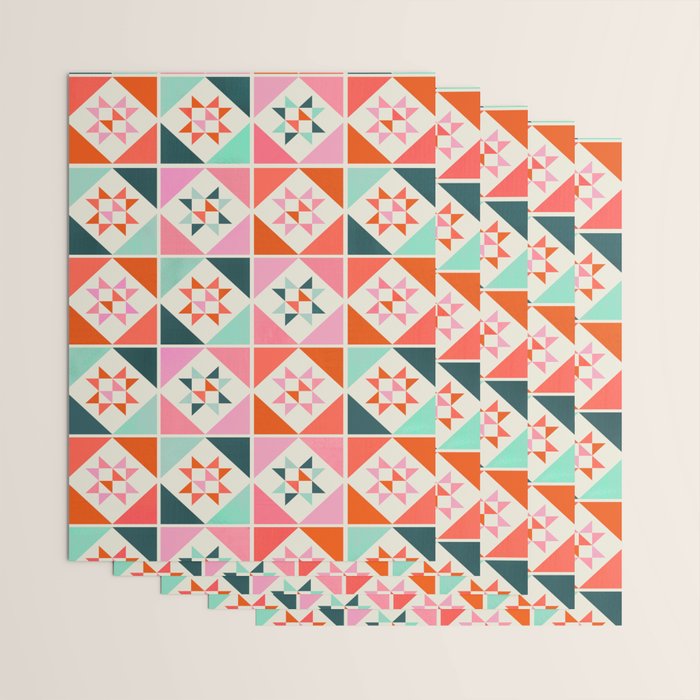 Festive Quilt Pattern in Pink, Red And Green Wrapping Paper Gallery Image 3