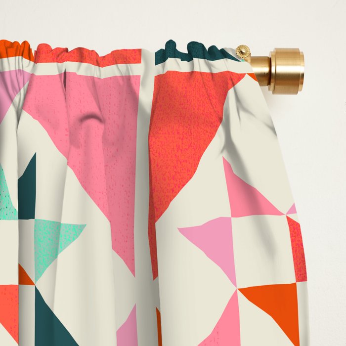 Festive Quilt Pattern in Pink, Red And Green Window Curtain Gallery Image 2