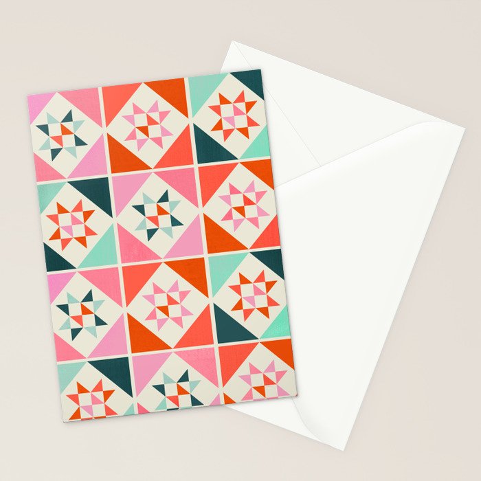 Festive Quilt Pattern in Pink, Red And Green Stationery Card Gallery Image 2