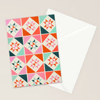Festive Quilt Pattern in Pink, Red And Green Stationery Card Gallery Image 2
