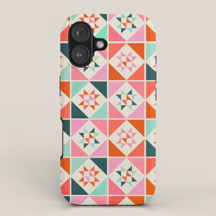 Festive Quilt Pattern in Pink, Red And Green iPhone Case Gallery Image 1