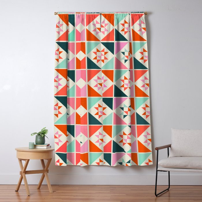 Festive Quilt Pattern in Pink, Red And Green Window Curtain Gallery Image 5