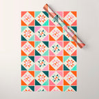 Festive Quilt Pattern in Pink, Red And Green Wrapping Paper Gallery Image 1
