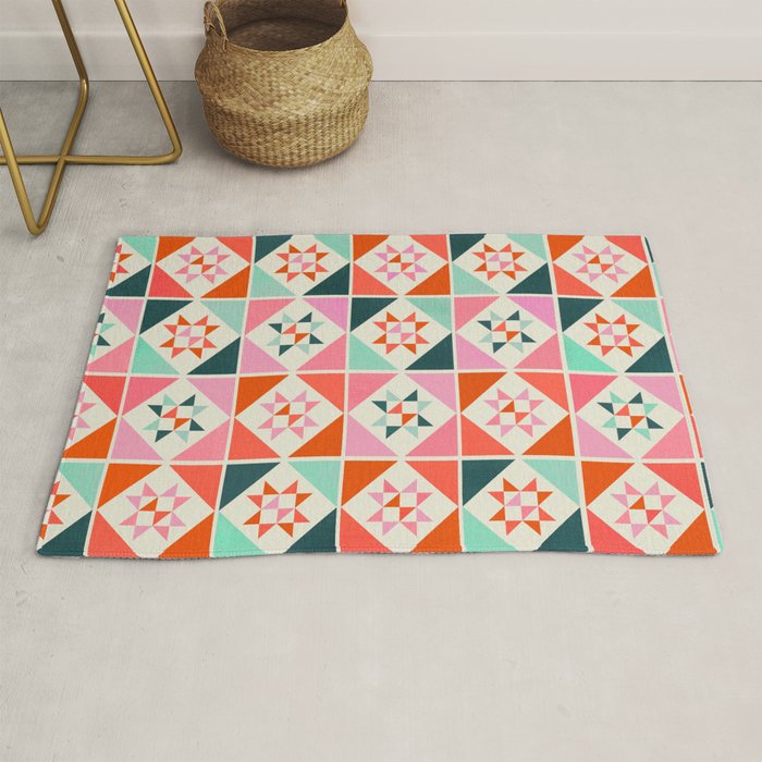 Festive Quilt Pattern in Pink, Red And Green Rug Gallery Image 1