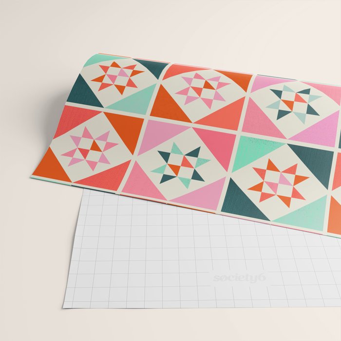 Festive Quilt Pattern in Pink, Red And Green Wrapping Paper Gallery Image 2