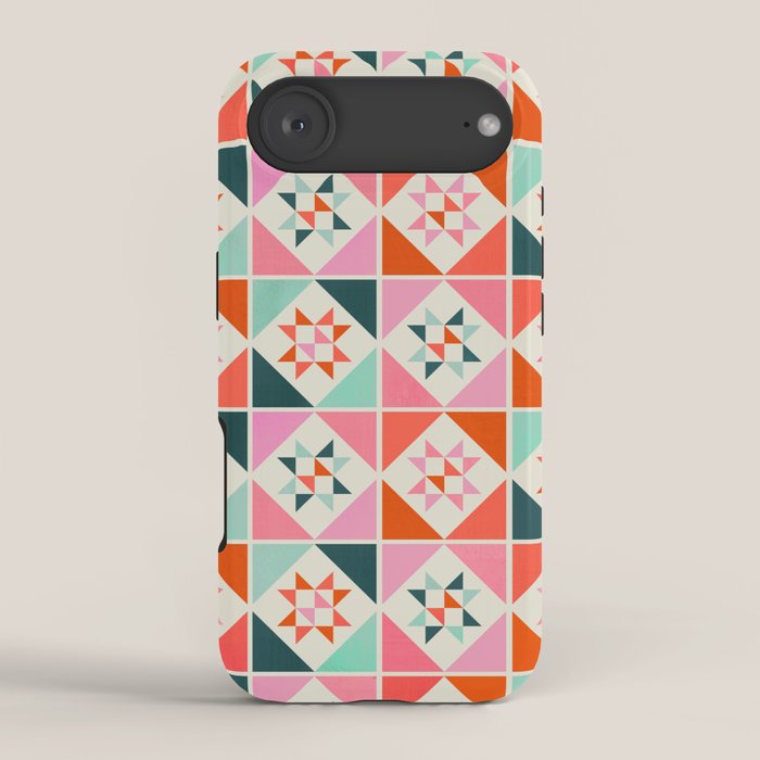Festive Quilt Pattern in Pink, Red And Green iPhone Case Gallery Image 2