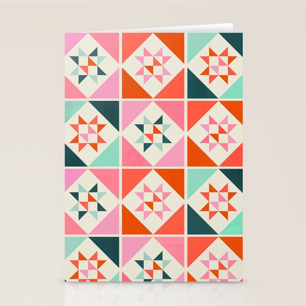 Festive Quilt Pattern in Pink, Red And Green Stationery Card Gallery Image 2