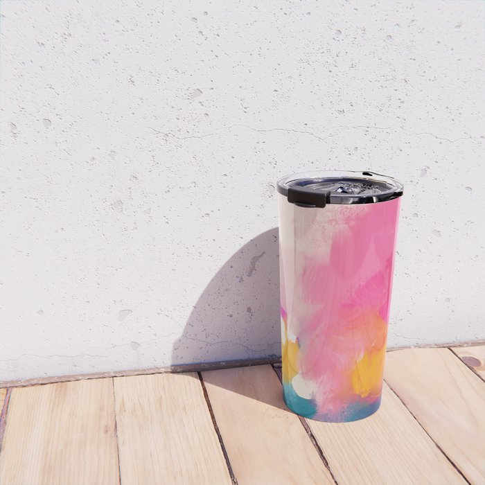 Pink reflection-abstract- pink, blue ,orange Travel Mug Gallery Image 4