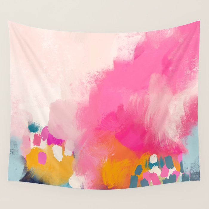 Pink reflection-abstract- pink, blue ,orange Wall Tapestry Gallery Image 4