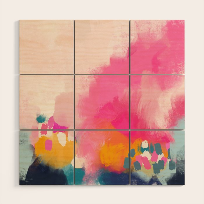 Pink reflection-abstract- pink, blue ,orange Wood Wall Art Gallery Image 1