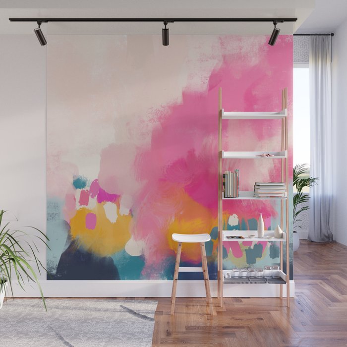 Pink reflection-abstract- pink, blue ,orange Wall Mural Gallery Image 1