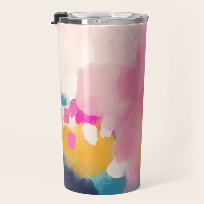 Pink reflection-abstract- pink, blue ,orange Travel Mug Gallery Image 3