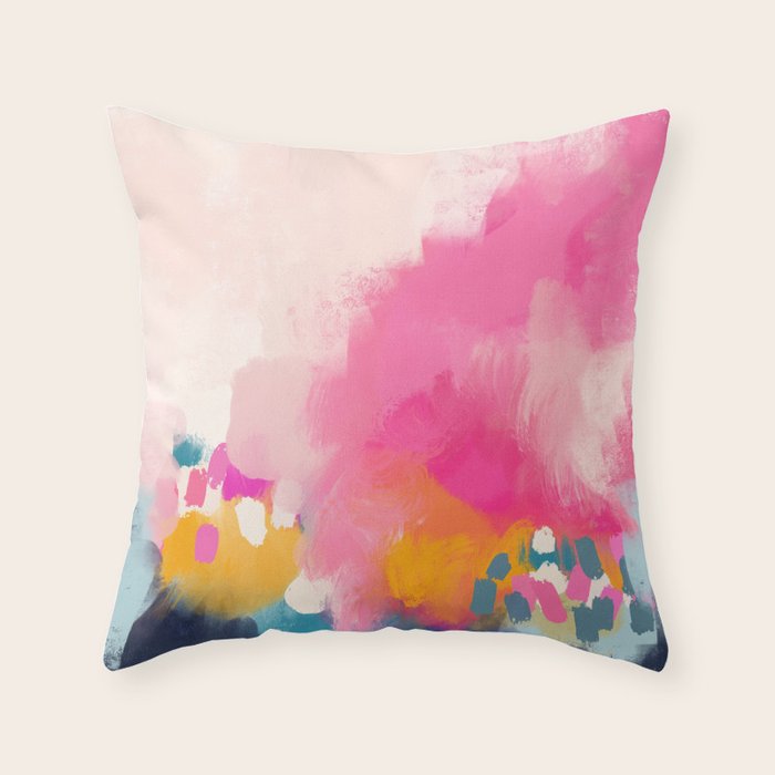 Pink reflection-abstract- pink, blue ,orange Throw Pillow Gallery Image 6