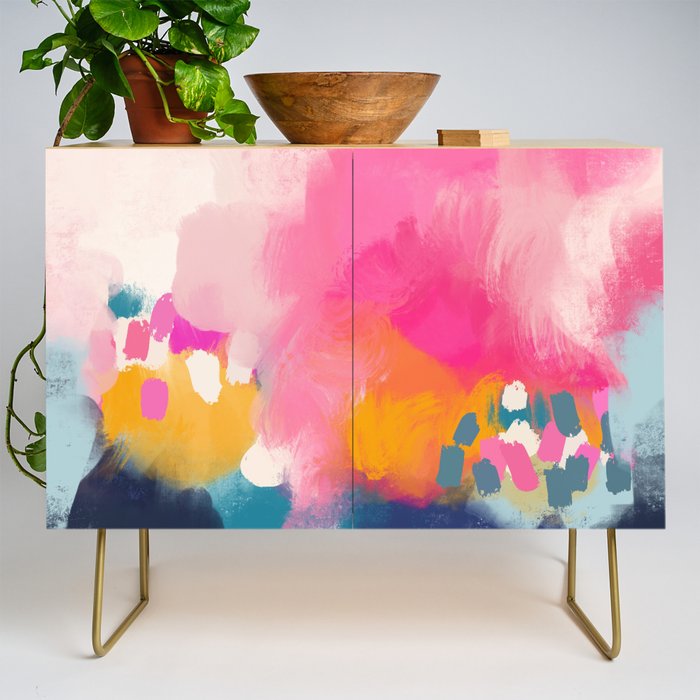 Pink reflection-abstract- pink, blue ,orange Credenza Gallery Image 1