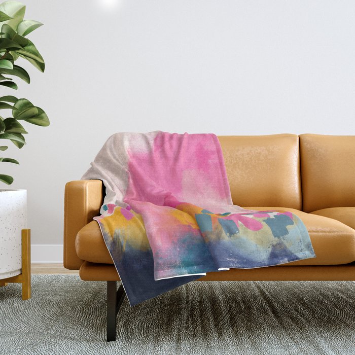 Pink reflection-abstract- pink, blue ,orange Throw Blanket Gallery Image 1