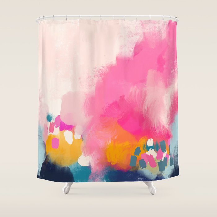 Pink reflection-abstract- pink, blue ,orange Shower Curtain Gallery Image 1