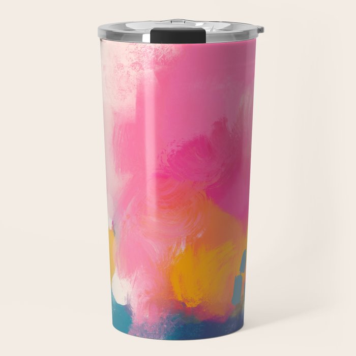 Pink reflection-abstract- pink, blue ,orange Travel Mug Gallery Image 1