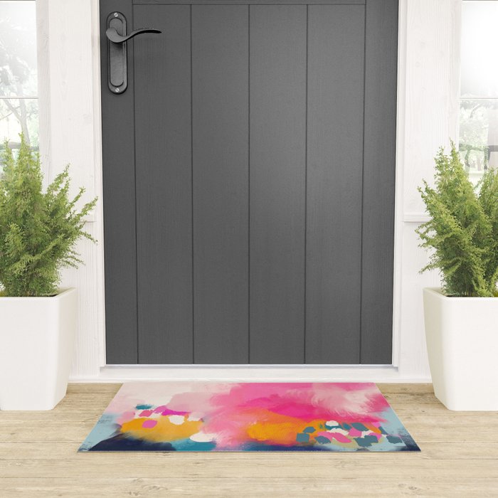 Pink reflection-abstract- pink, blue ,orange Welcome Mat Gallery Image 3