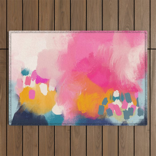 Pink Reflection-Abstract- Pink, Blue ,Orange Outdoor Rug Gallery Image 1