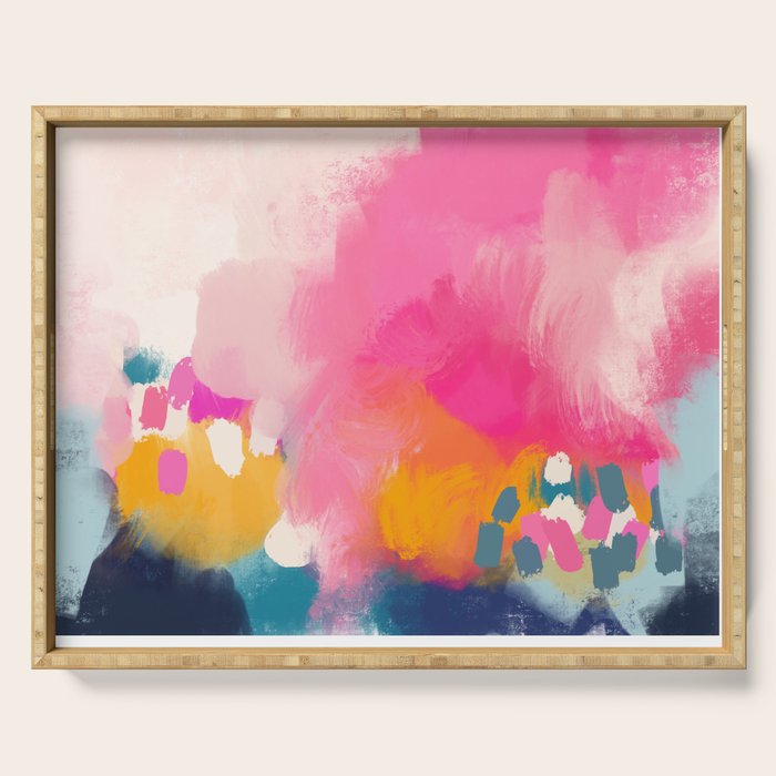 Pink reflection-abstract- pink, blue ,orange Serving Tray Gallery Image 1