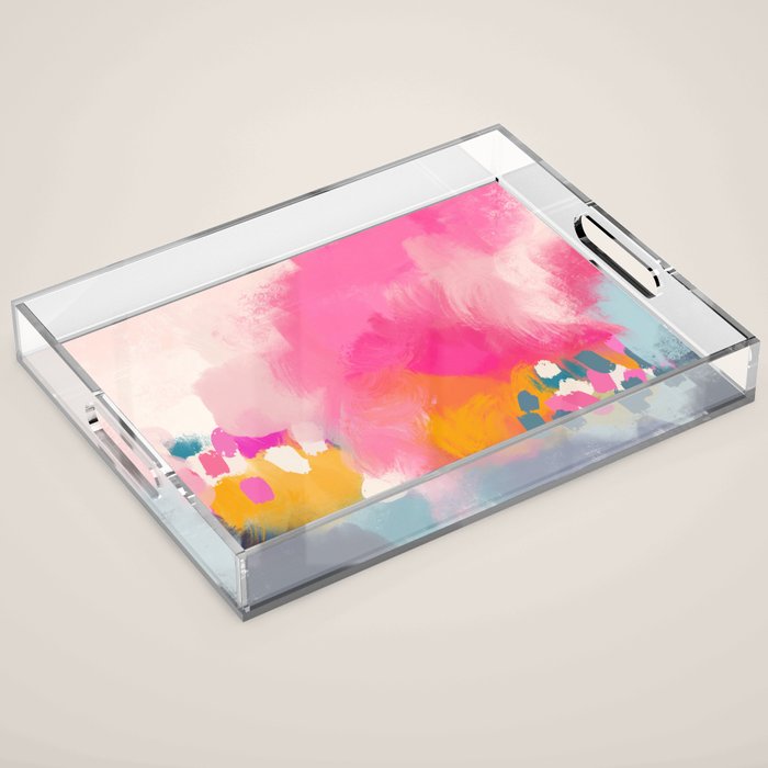 Pink reflection-abstract- pink, blue ,orange Acrylic Tray