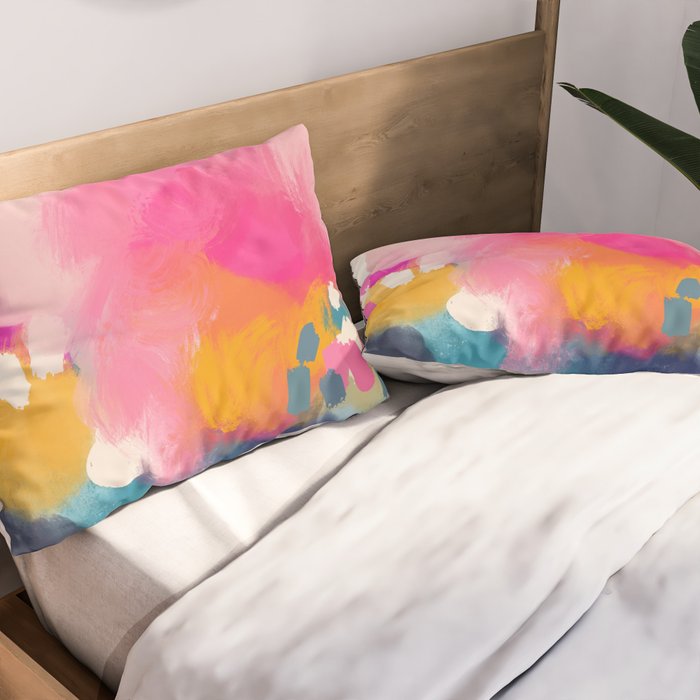 Pink reflection-abstract- pink, blue ,orange Pillow Sham Gallery Image 2