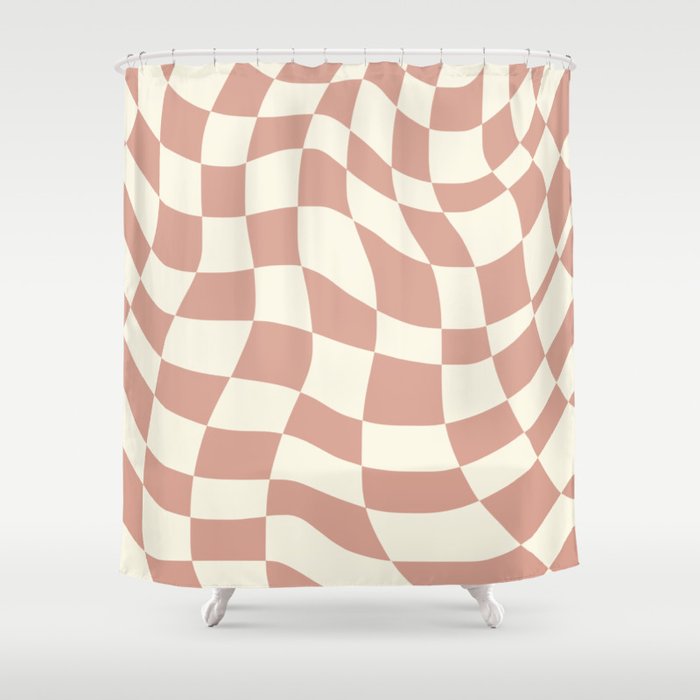 Checkers coral summer beach Shower Curtain Gallery Image 1