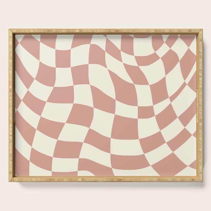 Checkers coral summer beach Serving Tray Gallery Image 1