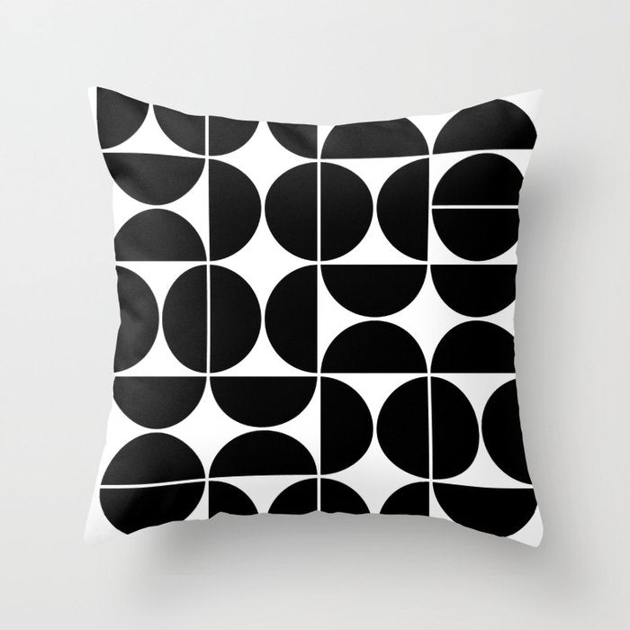 Mid Century Modern Geometric 04 Black Throw Pillow Gallery Image 1