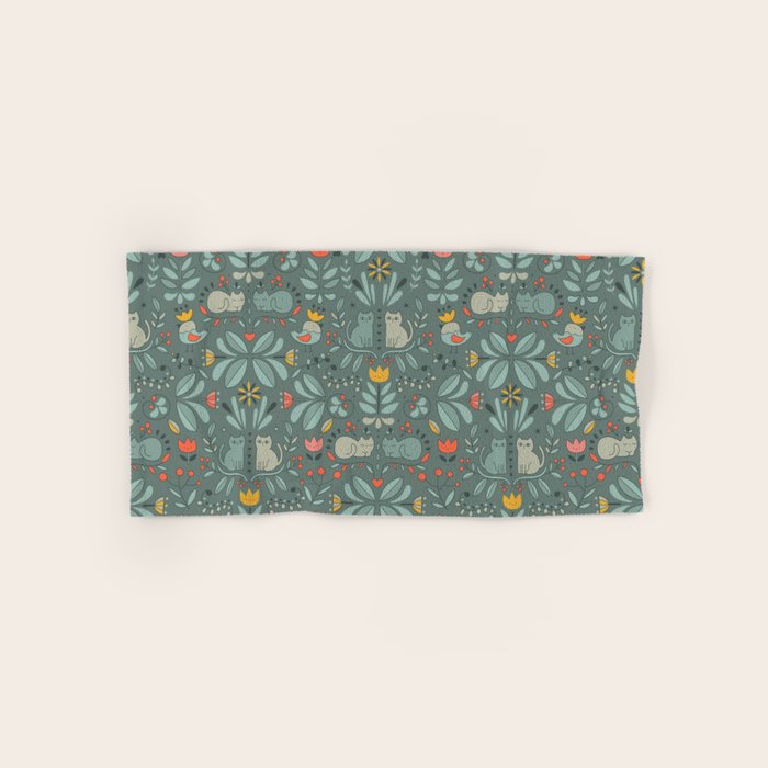 Swedish Folk Cats Bath Towel Gallery Image 1