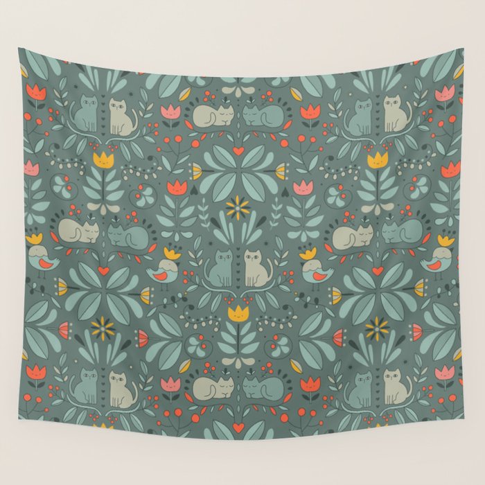 Swedish Folk Cats Wall Tapestry Gallery Image 1