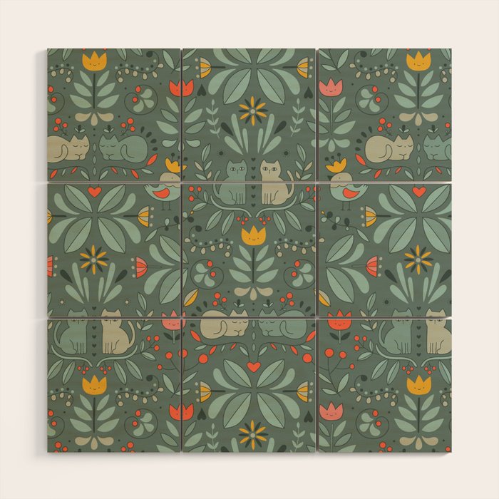 Swedish Folk Cats Wood Wall Art Gallery Image 1