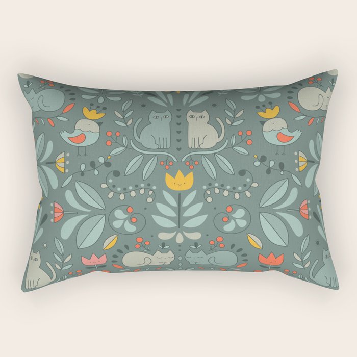 Swedish Folk Cats Rectangular Pillow Gallery Image 2