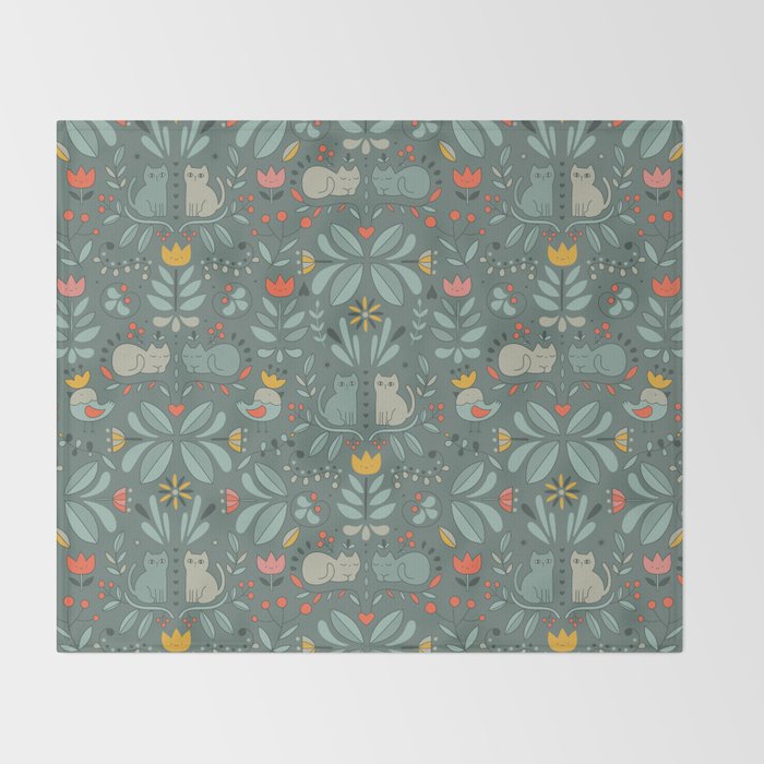Swedish Folk Cats Throw Blanket Gallery Image 2