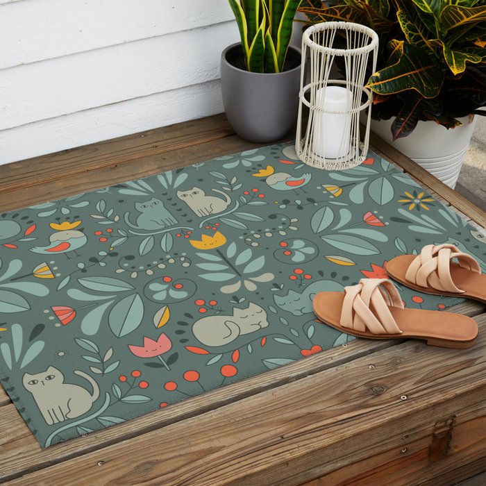 Swedish Folk Cats Outdoor Rug Gallery Image 2