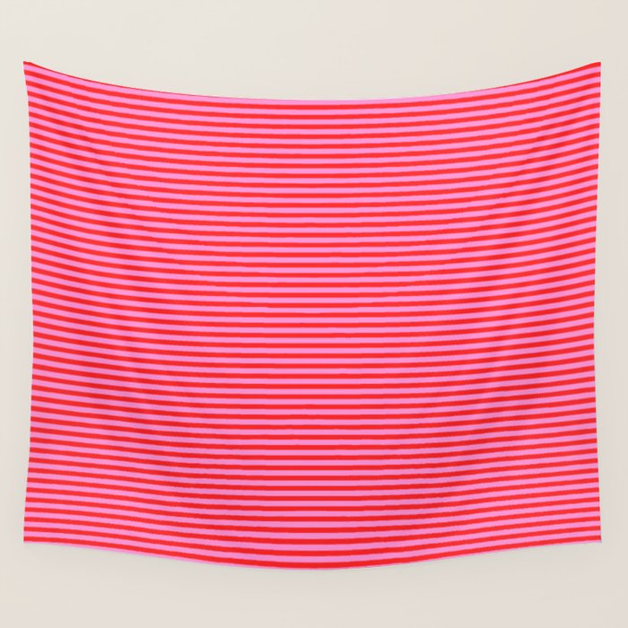 Ultra Fine Stripes Preppy Pink and Red Horizontal Pattern Wall Tapestry Gallery Image 4