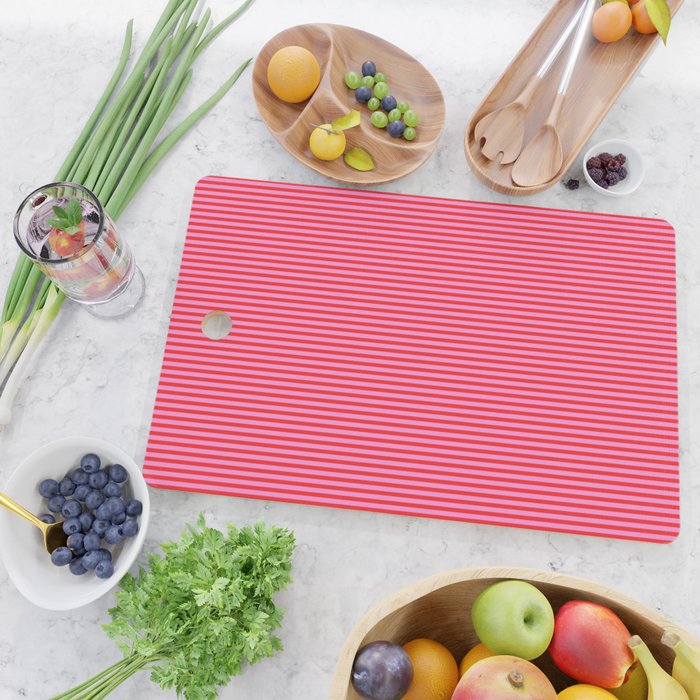 Ultra Fine Stripes Preppy Pink and Red Horizontal Pattern Cutting Board Gallery Image 2