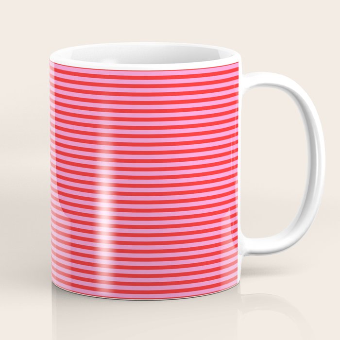 Ultra Fine Stripes Preppy Pink and Red Horizontal Pattern Coffee Mug Gallery Image 1