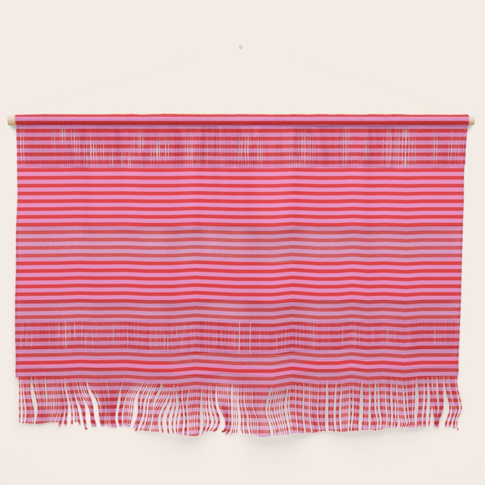 Ultra Fine Stripes Preppy Pink and Red Horizontal Pattern Wall Hanging Gallery Image 1