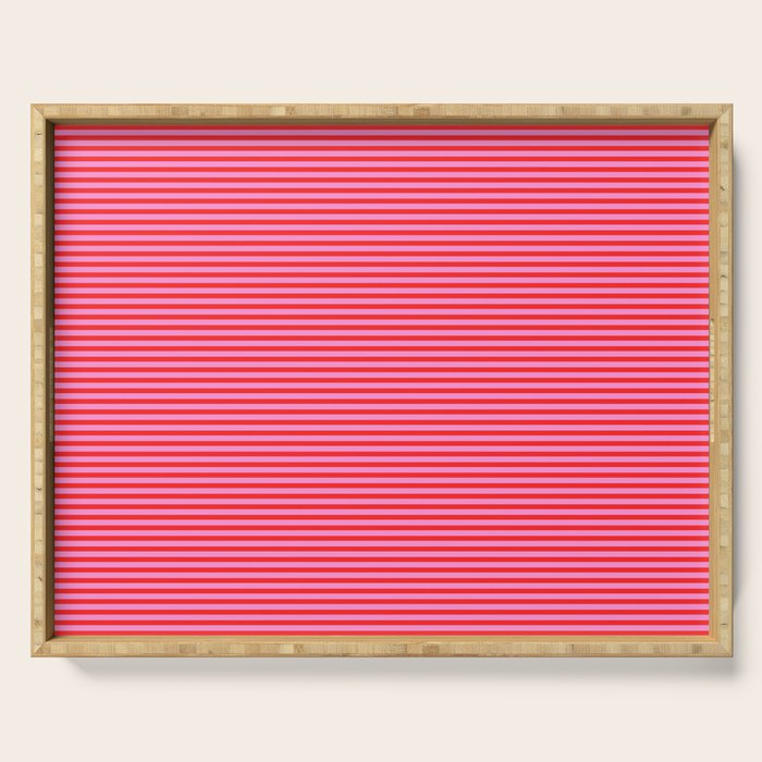 Ultra Fine Stripes Preppy Pink and Red Horizontal Pattern Serving Tray Gallery Image 1