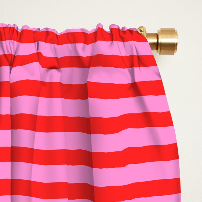 Ultra Fine Stripes Preppy Pink and Red Horizontal Pattern Window Curtain Gallery Image 2