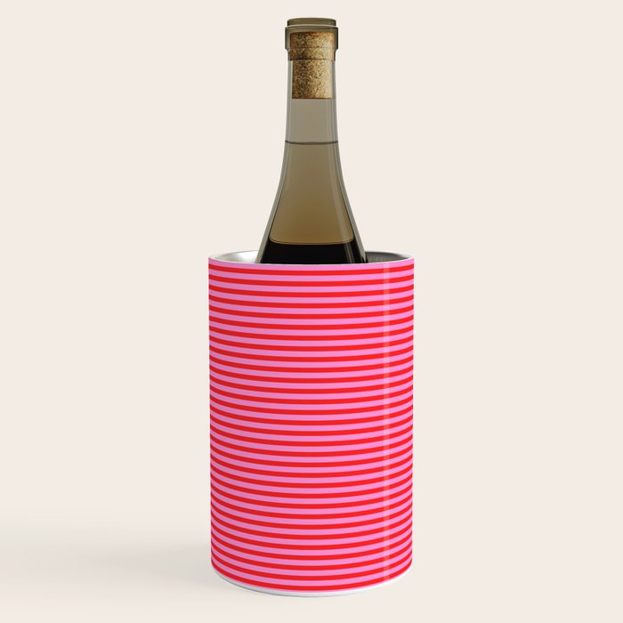 Ultra Fine Stripes Preppy Pink and Red Horizontal Pattern Wine Chiller Gallery Image 2