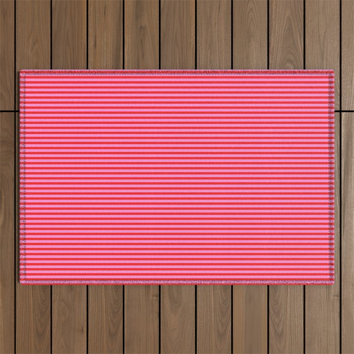 Ultra Fine Stripes Preppy Pink and Red Horizontal Pattern Outdoor Rug Gallery Image 1