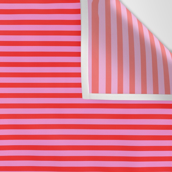 Ultra Fine Stripes Preppy Pink and Red Horizontal Pattern Wall Tapestry Gallery Image 3